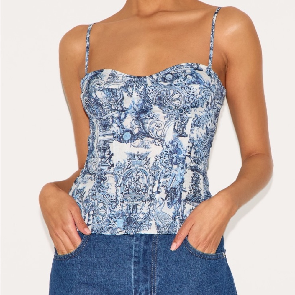PrettyLittleThing Blue and White Camisole